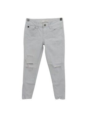 Kancan Women 3/25 White Distressed Twisted Ankle Skinny Denim Jeans KC8086WT